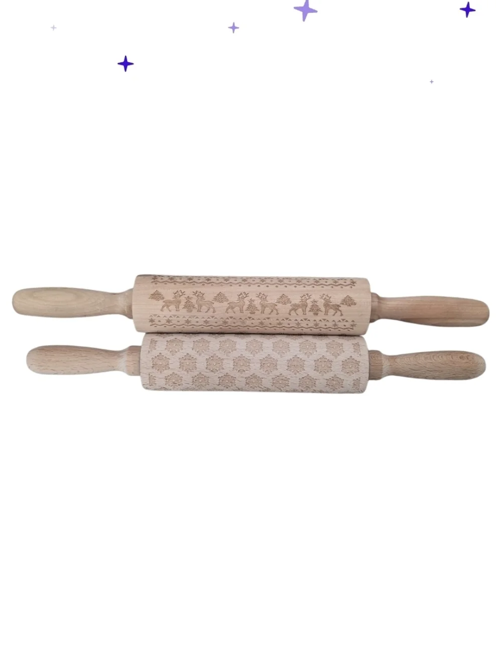 Engraved Wooden Rolling Pin  Snowflake Reindeer Pastry Embossing Tool Cookie 2